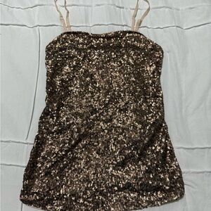 Express Gold Sequin Sleeveless Tank Top (Removable Straps)